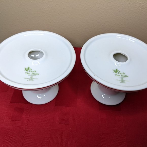 Vintage "Deck The Halls" pair of Candlestick holders by Franklin Porcelain - Picture 4 of 6